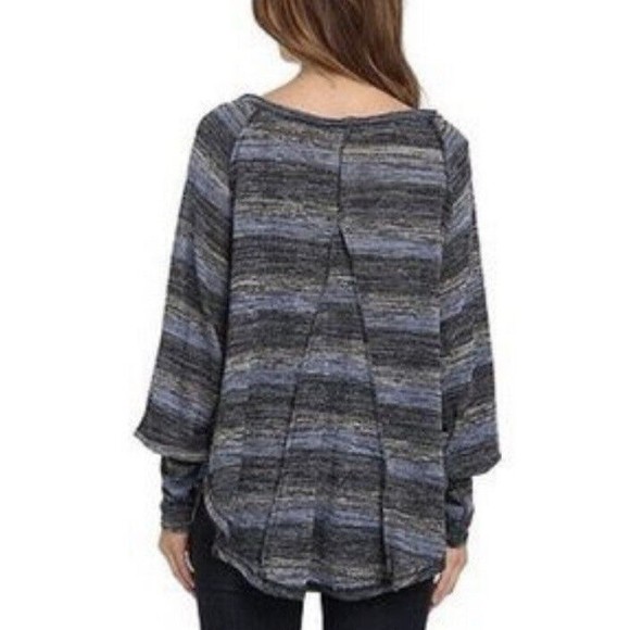 Free People Striped Top Oversized Medium Slouchy Striped Blue Vintage USA - Picture 2 of 13